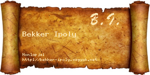 Bekker Ipoly névjegykártya